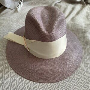 Freya. Grey Genuine Panama Hat with White Ribbon. Size S/M.